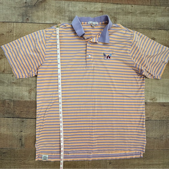 Peter Millar Cotton Blend Golf Polo Lilac Purple and Orange Striped Mens Large - Picture 5 of 7